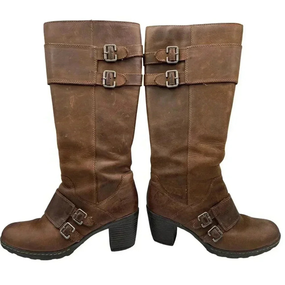 BOC Born Concept Leather Tall Riding Biker Boots Side Zip Buckle Strap Women 7-8 - Picture 3 of 16